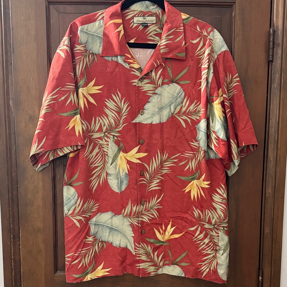 Tommy Bahama Red and Green Tropical Shirt